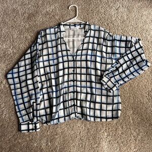 Calvin Klein Blue and Black Checkered Top